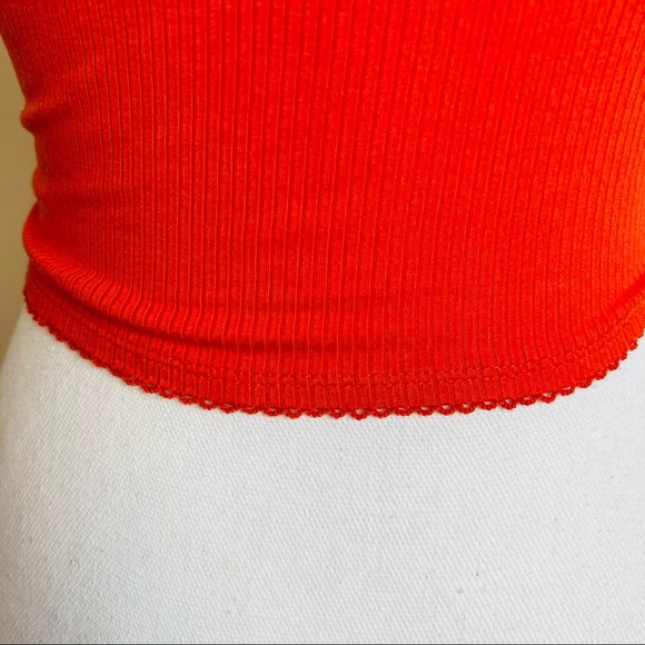 Forever 21 Orange Red Ruffle Neck Ribbed Crop Tank Top - Picture 7 of 9